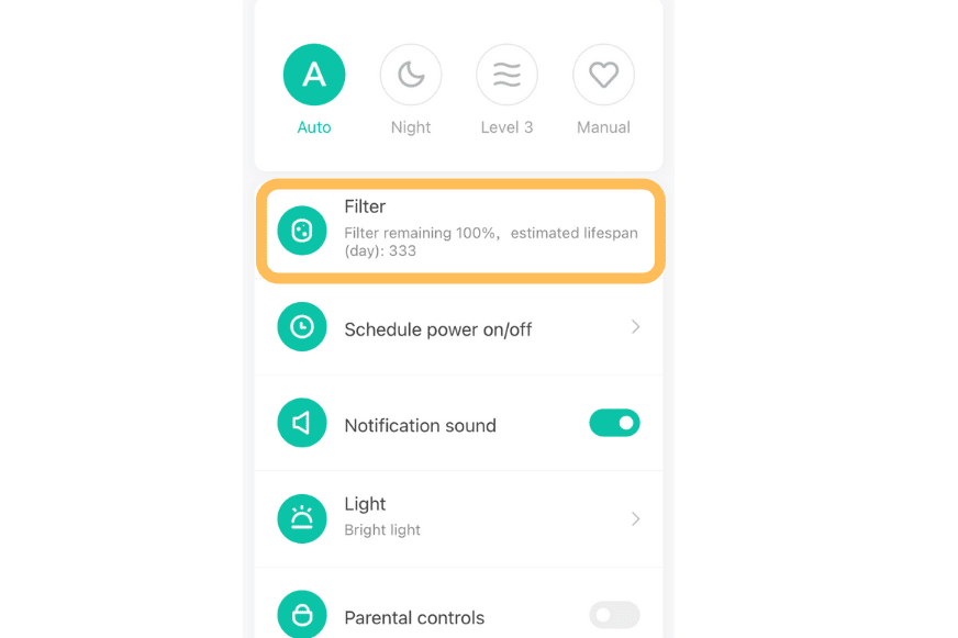 Срок службы фильтра очистителя воздуха Xiaomi Mi Air Purifier Pro H отображается в приложении Xiaomi Home.